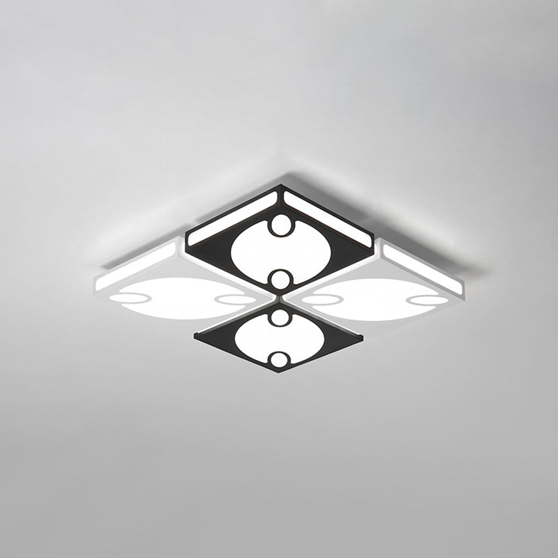 Square Ceiling Mounted Light with Oval Pattern Contemporary Acrylic 19.5"/23.5" W LED Black/White Flush Mount Lamp, Warm/White Light Clearhalo 'Ceiling Lights' 'Close To Ceiling Lights' 'Close to ceiling' 'Flush mount' Lighting' 961947