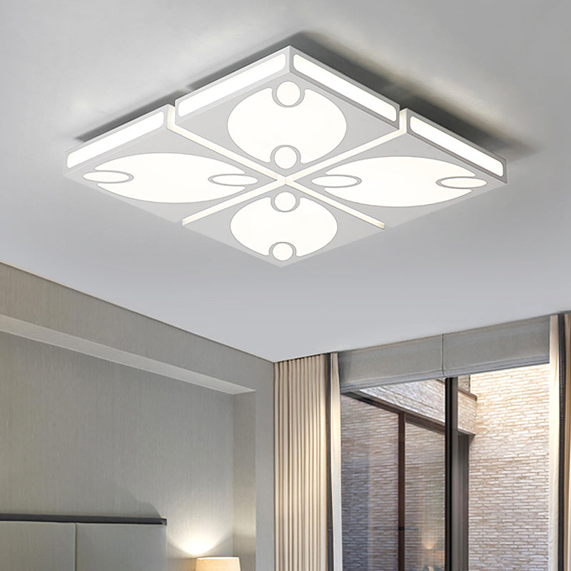 Square Ceiling Mounted Light with Oval Pattern Contemporary Acrylic 19.5"/23.5" W LED Black/White Flush Mount Lamp, Warm/White Light White Clearhalo 'Ceiling Lights' 'Close To Ceiling Lights' 'Close to ceiling' 'Flush mount' Lighting' 961950