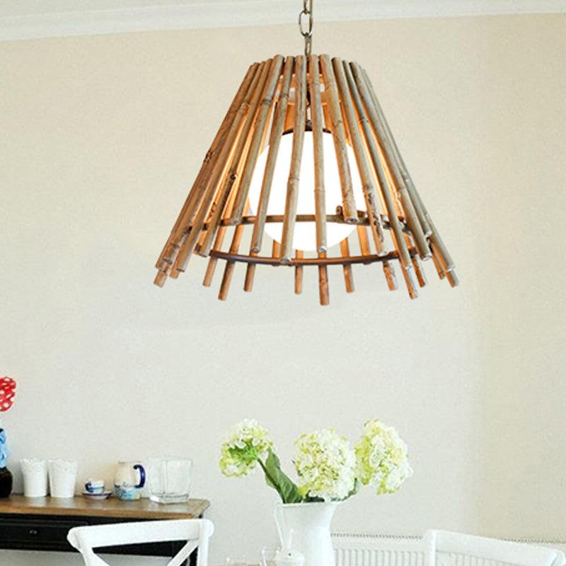 Bamboo Stick Cone Shade Ceiling Light Vintage One LED Bulb Natural Wood Suspension Lamp with Adjustable Cord Clearhalo 'Ceiling Lights' 'Modern Pendants' 'Modern' 'Pendant Lights' 'Pendants' Lighting' 962059