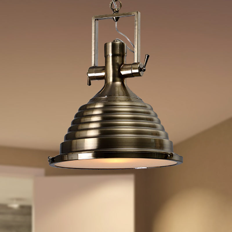Bronze/Rust/Chrome Finish 1 Head Pendant Lamp Industrial Metallic cone Hanging Ceiling Light, 14"/16" Width Clearhalo 'Art Deco Pendants' 'Cast Iron' 'Ceiling Lights' 'Ceramic' 'Crystal' 'Industrial Pendants' 'Industrial' 'Metal' 'Middle Century Pendants' 'Pendant Lights' 'Pendants' 'Tiffany' Lighting' 962115