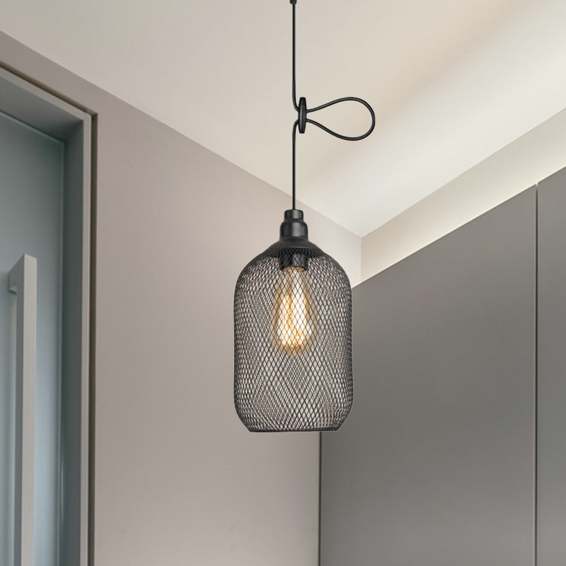 Wire Mesh Metal Pendant Lighting Industrial One Bulb Dining Room Height Adjustable Hanging Lamp in Black Clearhalo 'Art Deco Pendants' 'Black' 'Cast Iron' 'Ceiling Lights' 'Ceramic' 'Crystal' 'Industrial Pendants' 'Industrial' 'Metal' 'Middle Century Pendants' 'Pendant Lights' 'Pendants' 'Rustic Pendants' 'Tiffany' Lighting' 962268