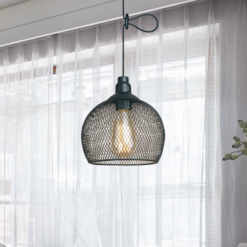 Wire Mesh Metal Pendant Lighting Industrial One Bulb Dining Room Height Adjustable Hanging Lamp in Black Clearhalo 'Art Deco Pendants' 'Black' 'Cast Iron' 'Ceiling Lights' 'Ceramic' 'Crystal' 'Industrial Pendants' 'Industrial' 'Metal' 'Middle Century Pendants' 'Pendant Lights' 'Pendants' 'Rustic Pendants' 'Tiffany' Lighting' 962269