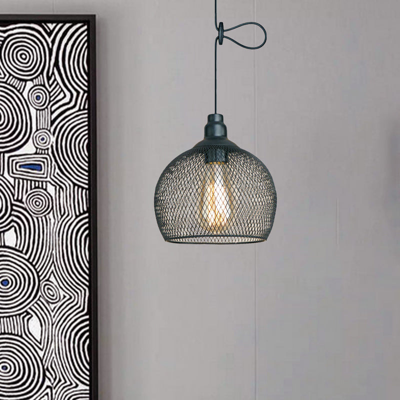 Wire Mesh Metal Pendant Lighting Industrial One Bulb Dining Room Height Adjustable Hanging Lamp in Black Clearhalo 'Art Deco Pendants' 'Black' 'Cast Iron' 'Ceiling Lights' 'Ceramic' 'Crystal' 'Industrial Pendants' 'Industrial' 'Metal' 'Middle Century Pendants' 'Pendant Lights' 'Pendants' 'Rustic Pendants' 'Tiffany' Lighting' 962270
