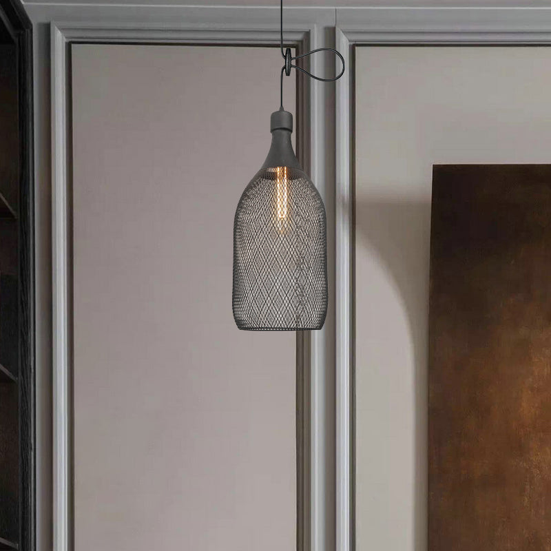 Wire Mesh Metal Pendant Lighting Industrial One Bulb Dining Room Height Adjustable Hanging Lamp in Black Clearhalo 'Art Deco Pendants' 'Black' 'Cast Iron' 'Ceiling Lights' 'Ceramic' 'Crystal' 'Industrial Pendants' 'Industrial' 'Metal' 'Middle Century Pendants' 'Pendant Lights' 'Pendants' 'Rustic Pendants' 'Tiffany' Lighting' 962272