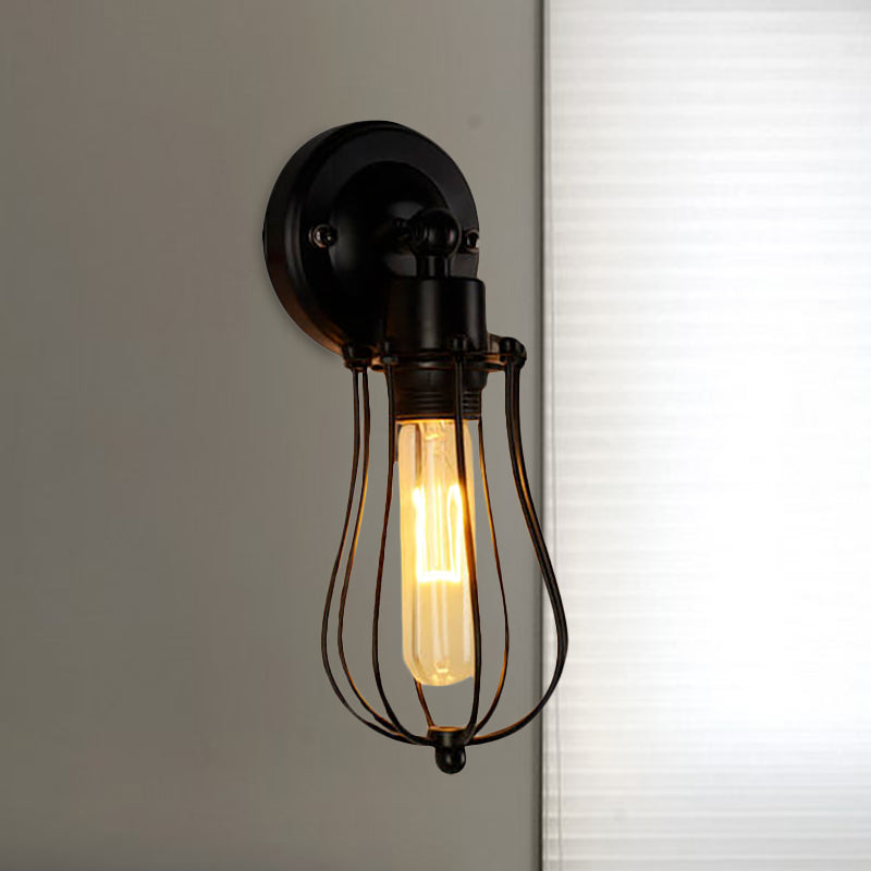 Metal Bulb Shaped Wall Mount Light with Cage Shade Industrial Vintage 1/2-Light Restaurant Wall Sconce in Black/Nickel Clearhalo 'Art deco wall lights' 'Cast Iron' 'Glass' 'Industrial wall lights' 'Industrial' 'Middle century wall lights' 'Modern' 'Rustic wall lights' 'Tiffany' 'Traditional wall lights' 'Wall Lamps & Sconces' 'Wall Lights' Lighting' 962296