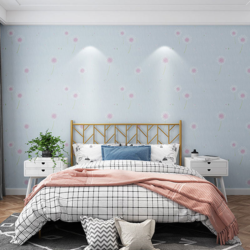 Minimalist Dandelion Wallpaper Roll Soft Blue Plant Wall Covering, 57.1 sq ft., Non-Pasted Clearhalo 'Wall Decor' 'Wallpaper' 962807