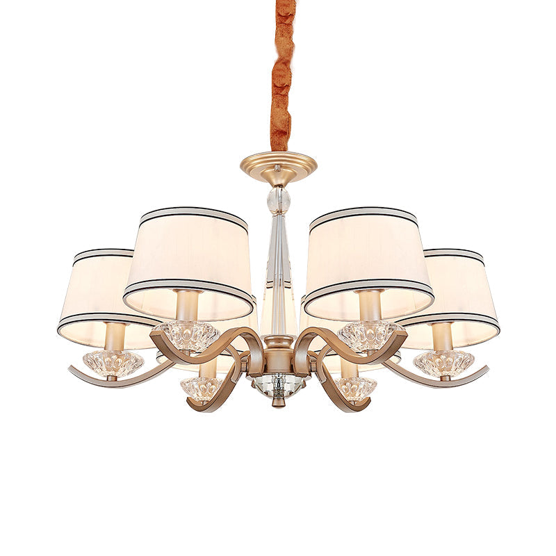 Fabric Barrel Ceiling Chandelier Modernist 6-Light Bedroom Suspension Lamp with Crystal Bobeche Clearhalo 'Ceiling Lights' 'Chandeliers' 'Modern Chandeliers' 'Modern' Lighting' 963063