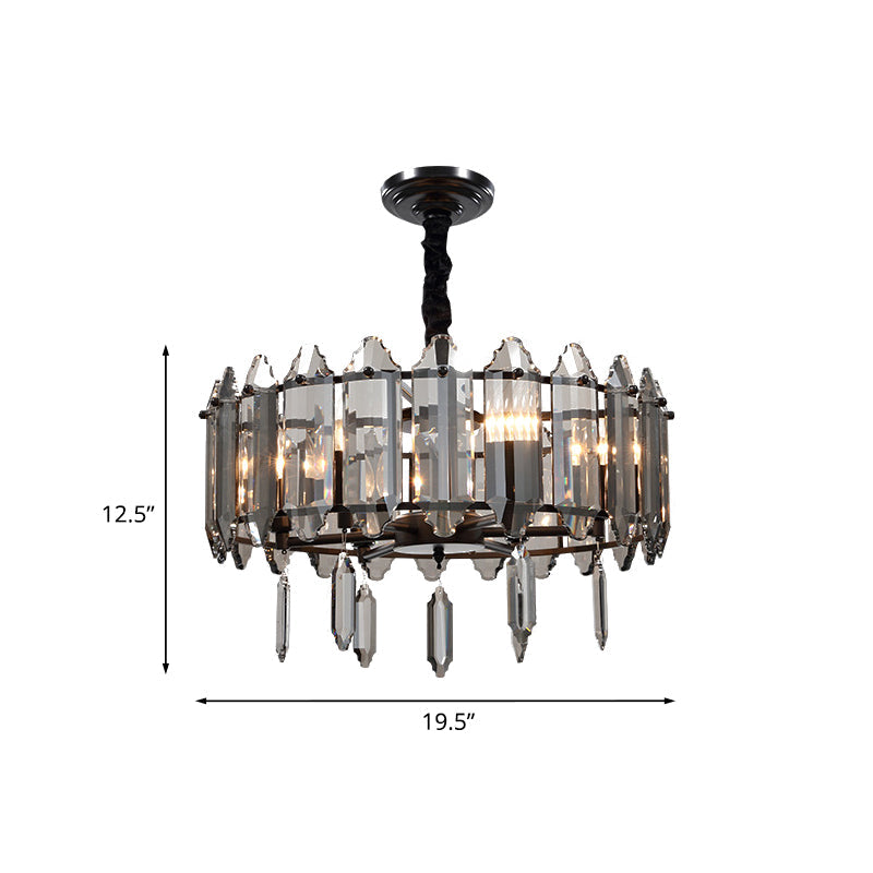 Circular Bedroom Ceiling Chandelier Modern Crystal 6 Heads Black Hanging Pendant Light Clearhalo 'Ceiling Lights' 'Chandeliers' Lighting' options 963671