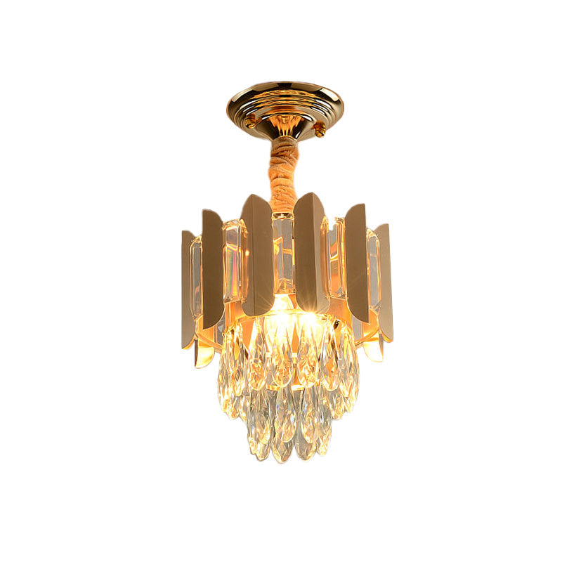 3 Lights Clear/Smoke Crystal Semi Flush Antique Gold/Black/Rose Gold 3 Tiers Hallway Ceiling Flushmount Lamp Clearhalo 'Ceiling Lights' 'Close To Ceiling Lights' 'Close to ceiling' 'Semi-flushmount' Lighting' 963741