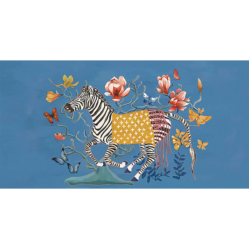 Classic Zebra and Flower Mural for Accent Wall, Big Wall Covering in Natural Color Clearhalo 'Wall Decor' 'Wall Mural' 965035