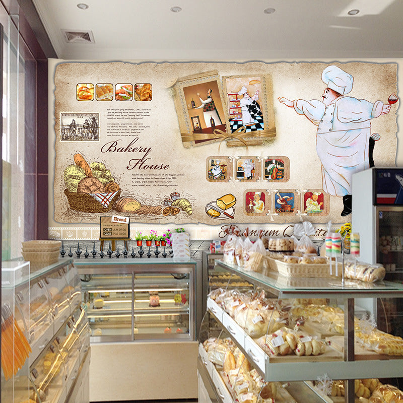 Simple Drinks and Food Mural Wallpaper for Restaurant, Personalized Size Available Brown Clearhalo 'Wall Decor' 'Wall Mural' 965646