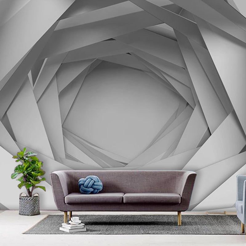 Whole 3D Visual Extensive Tunnel Mural for Office Room Fantasy Wall Decor in Grey Clearhalo 'Wall Decor' 'Wall Mural' 965733