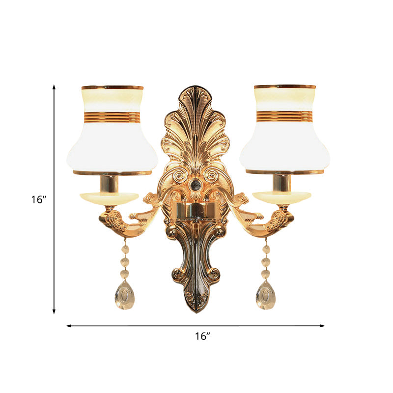 Gold 2 Lights Sconce Lamp Traditional Frosted Glass Beaker Shaped Wall Mounted Lighting Fixture Clearhalo 'Wall Lamps & Sconces' 'Wall Lights' Lighting' 966031