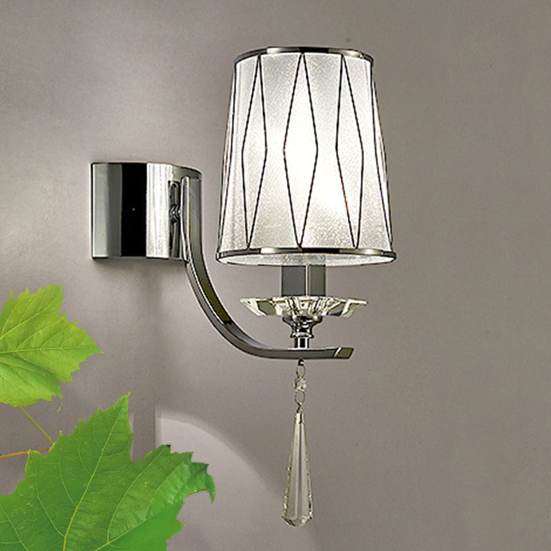 1/2-Bulb Wall Lighting Fixture Modern Diamond-Pattern Barrel PVC Wall Lamp in Chrome with K9 Crystal Drop 1.0 Chrome Clearhalo 'Modern wall lights' 'Modern' 'Wall Lamps & Sconces' 'Wall Lights' Lighting' 966062