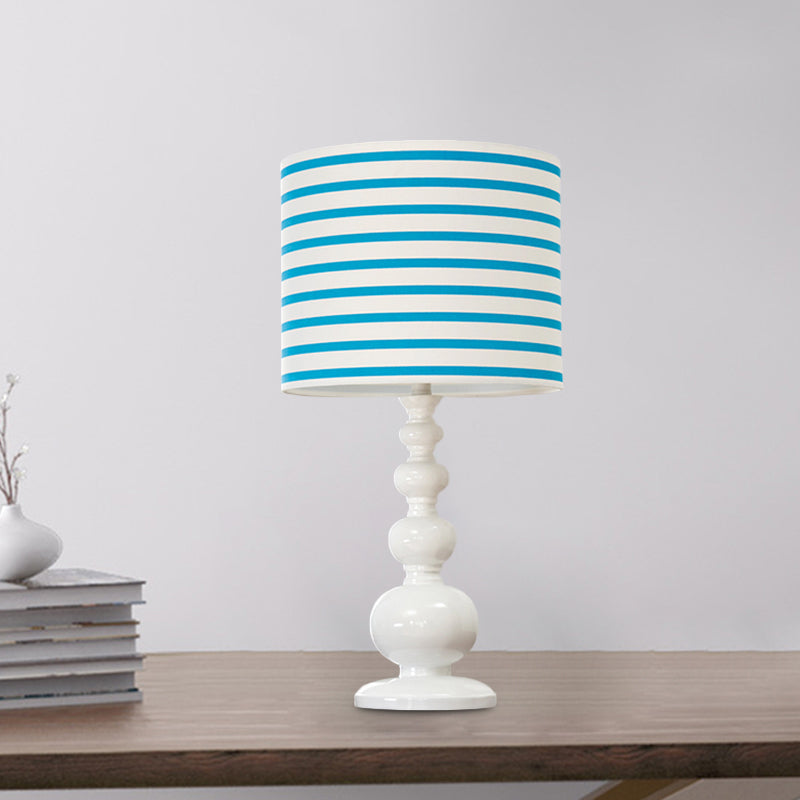 Drum Shade Desk Lighting with Spot/Stripe Shape Minimal Resin 1 Bulb Blue/Pink Night Lamp Clearhalo 'Lamps' 'Table Lamps' Lighting' 966234