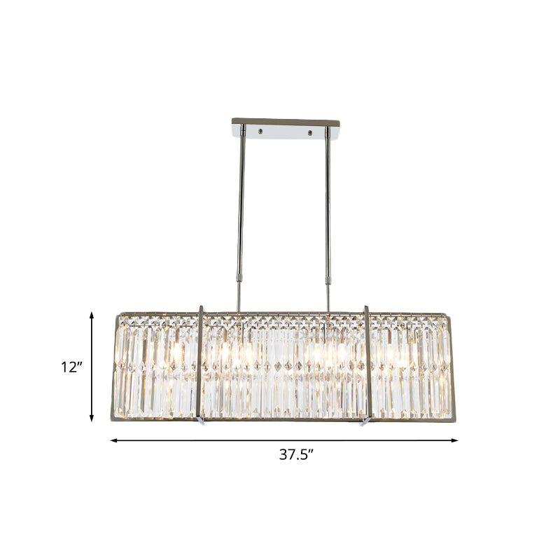Rectangular Dining Room Island Pendant Modern 3-Sided Crystal Rods 5 Lights Chrome Hanging Lamp Clearhalo 'Ceiling Lights' 'Island Lights' Lighting' 968324