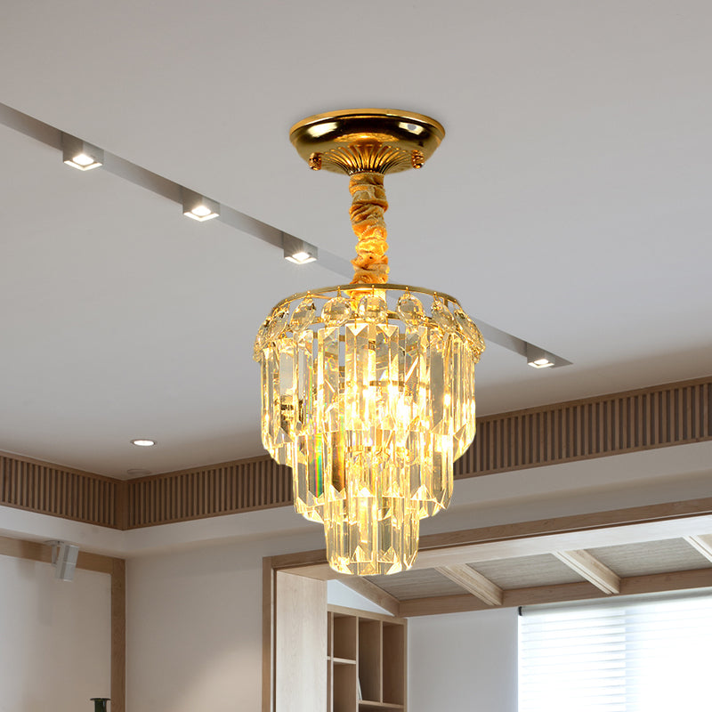 3-Layer Tapered Foyer Flush Mount Light Modernism Crystal Single Gold Semi Mount Lighting Clearhalo 'Ceiling Lights' 'Close To Ceiling Lights' 'Close to ceiling' 'Semi-flushmount' Lighting' 968341