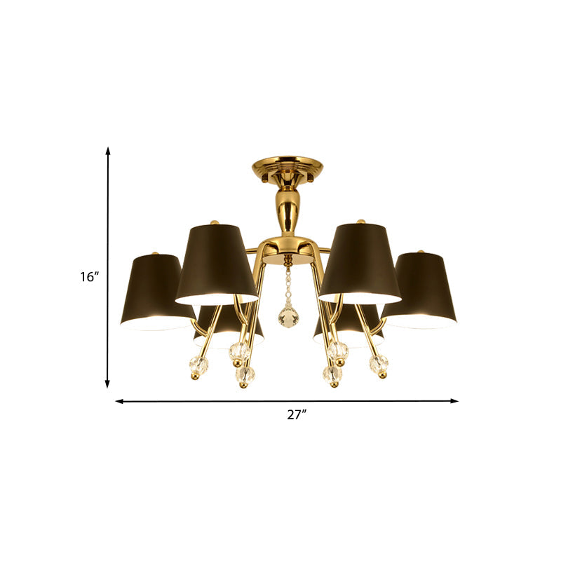 Simplicity Conical Semi Mount Lighting Metal 6/8-Light Living Room Ceiling Mounted Light in Black with Crystal Orb Accent Clearhalo 'Ceiling Lights' 'Close To Ceiling Lights' 'Close to ceiling' 'Semi-flushmount' Lighting' 968510