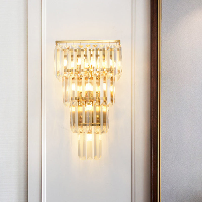 Crystal Block Tiered Wall Lighting Ideas Minimal 7 Lights Gold Finish Wall Sconce Light Gold Clearhalo 'Cast Iron' 'Glass' 'Industrial' 'Modern wall lights' 'Modern' 'Tiffany' 'Traditional wall lights' 'Wall Lamps & Sconces' 'Wall Lights' Lighting' 968565