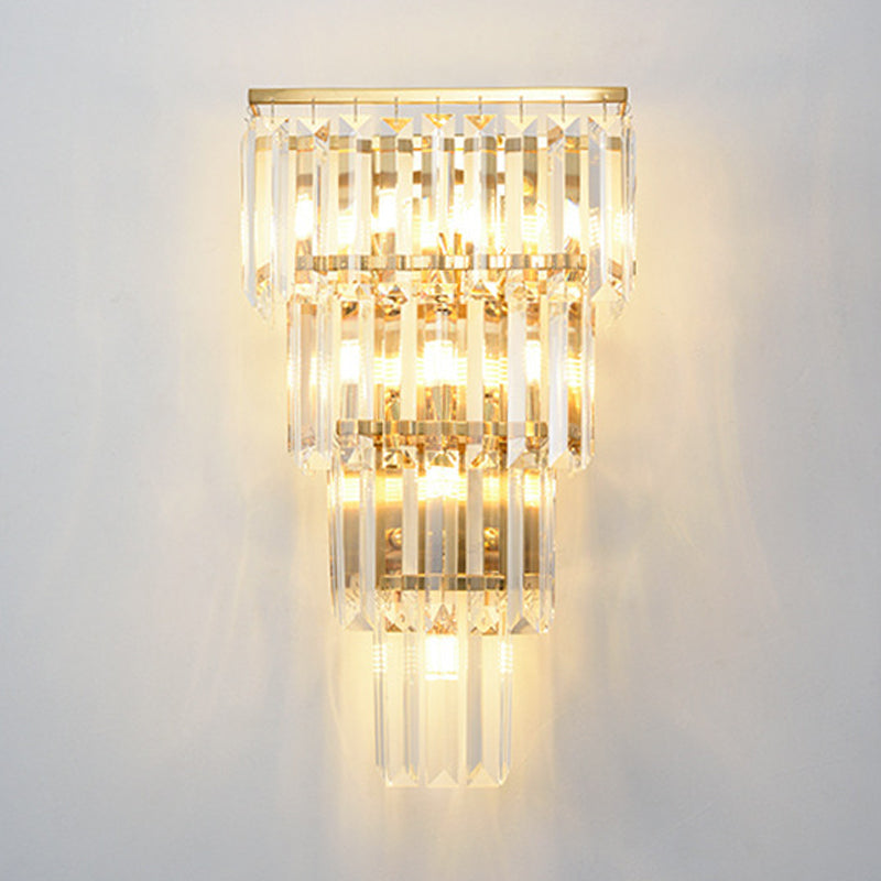 Crystal Block Tiered Wall Lighting Ideas Minimal 7 Lights Gold Finish Wall Sconce Light Clearhalo 'Cast Iron' 'Glass' 'Industrial' 'Modern wall lights' 'Modern' 'Tiffany' 'Traditional wall lights' 'Wall Lamps & Sconces' 'Wall Lights' Lighting' 968567