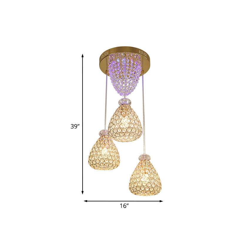 Modernism Teardrop Inserted Crystal Ceiling Lamp 3 Heads Cluster Pendant Light in Gold Clearhalo 'Ceiling Lights' 'Modern Pendants' 'Modern' 'Pendant Lights' 'Pendants' Lighting' 968600