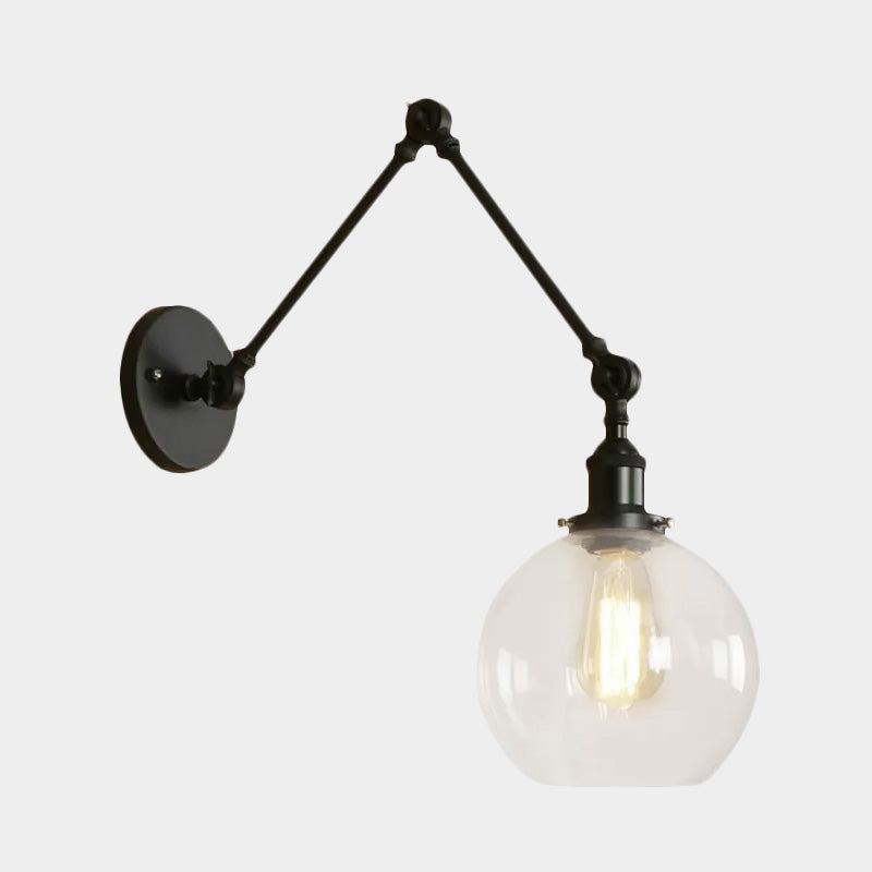 One Bulb Wall Light with Globe Shade Clear Glass Industrial Bedroom Sconce Lighting Fixture in Black/Antique Brass/Rust Clearhalo 'Cast Iron' 'Glass' 'Industrial wall lights' 'Industrial' 'Middle century wall lights' 'Modern' 'Tiffany' 'Traditional wall lights' 'Wall Lamps & Sconces' 'Wall Lights' Lighting' 968982