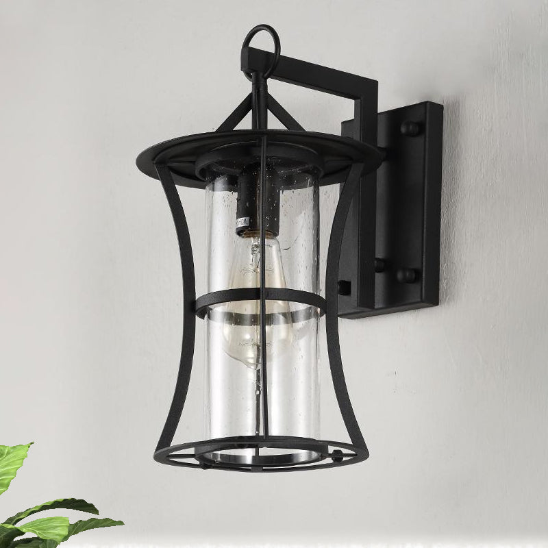 One Bulb Wall Light with Cylinder/Rectangle Shade Textured Glass Rustic Porch Sconce Lighting Fixture in Clear Clearhalo 'Art deco wall lights' 'Cast Iron' 'Glass' 'Industrial wall lights' 'Industrial' 'Middle century wall lights' 'Modern' 'Rustic wall lights' 'Tiffany' 'Traditional wall lights' 'Wall Lamps & Sconces' 'Wall Lights' Lighting' 969006