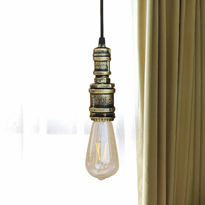 1 Light Bare Bulb Hanging Light Rustic Style Black/Silver Wrought Iron Ceiling Fixture with Pipe for Bathroom Brass Clearhalo 'Art Deco Pendants' 'Black' 'Cast Iron' 'Ceiling Lights' 'Ceramic' 'Crystal' 'Industrial Pendants' 'Industrial' 'Metal' 'Middle Century Pendants' 'Pendant Lights' 'Pendants' 'Rustic Pendants' 'Tiffany' Lighting' 969046