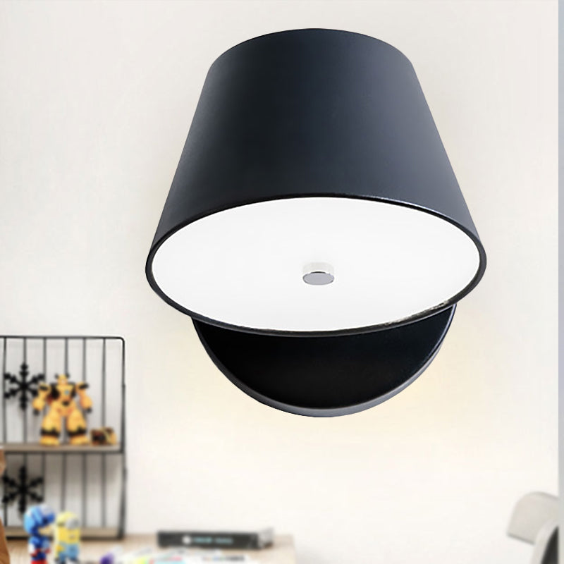 Pink/Yellow/Black Cone Wall Sconce Macaron 1 Light Metal Sconce Light Fixture in White/Warm Light Black Clearhalo 'Modern wall lights' 'Modern' 'Wall Lamps & Sconces' 'Wall Lights' Lighting' 969061
