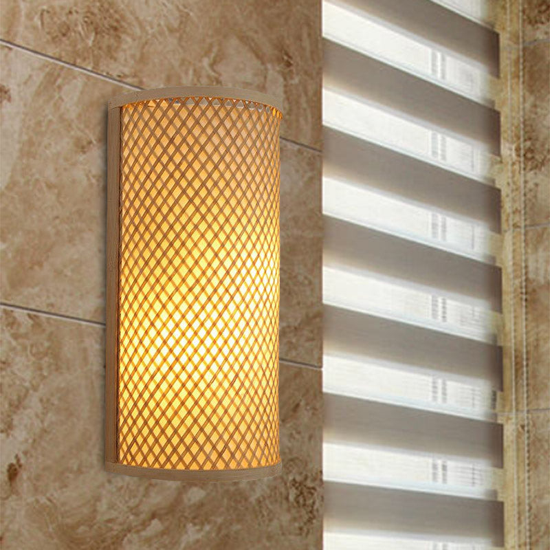 Half-Cylinder Bamboo Wall Mount Light Lodge Style 1-Light Beige Wall Light Sconce for Hallway Clearhalo 'Wall Lamps & Sconces' 'Wall Lights' Lighting' 969077