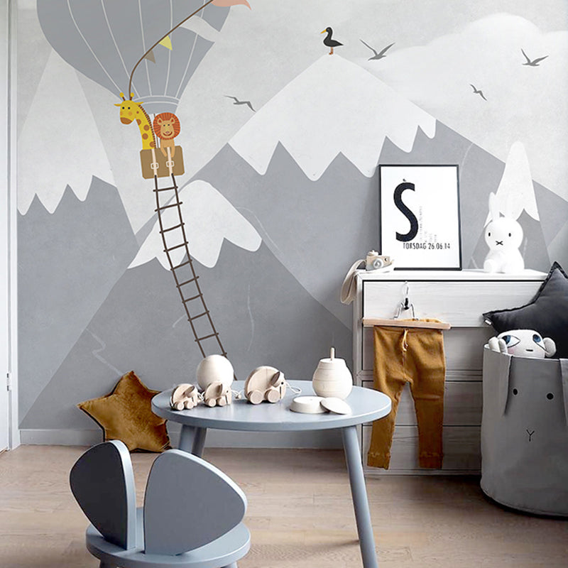 Soft Color Cartoon Wall Mural Stain-Resistant Wall Covering for Kid's Bedroom Clearhalo 'Wall Decor' 'Wall Mural' 969112