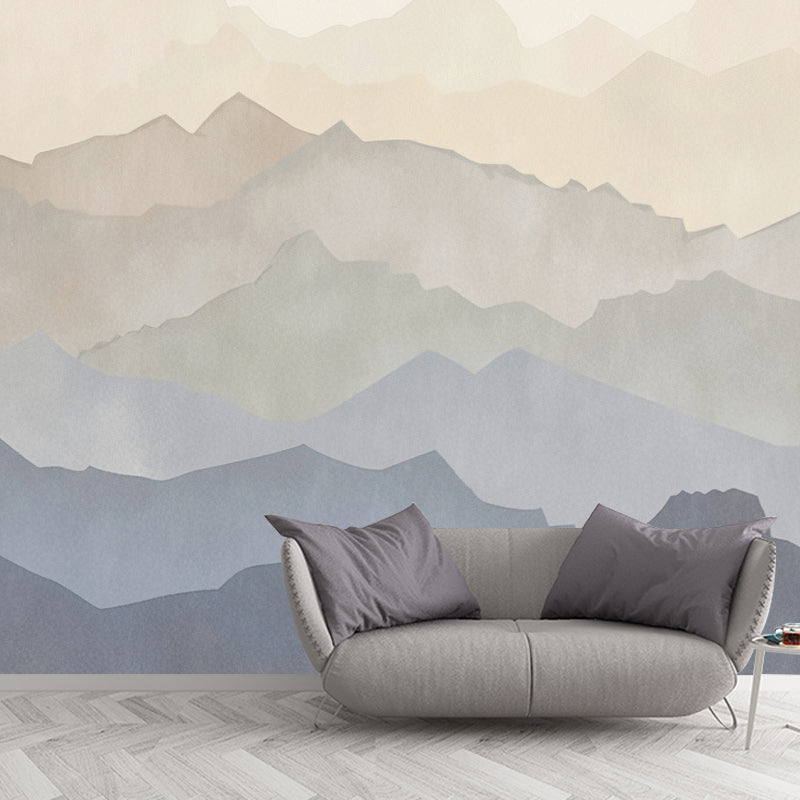 Extra Large Mountain Wall Art in Blue and Brown Non-Woven Fabric Mural Wallpaper for Home, Custom-Printed Clearhalo 'Wall Decor' 'Wall Mural' 969656