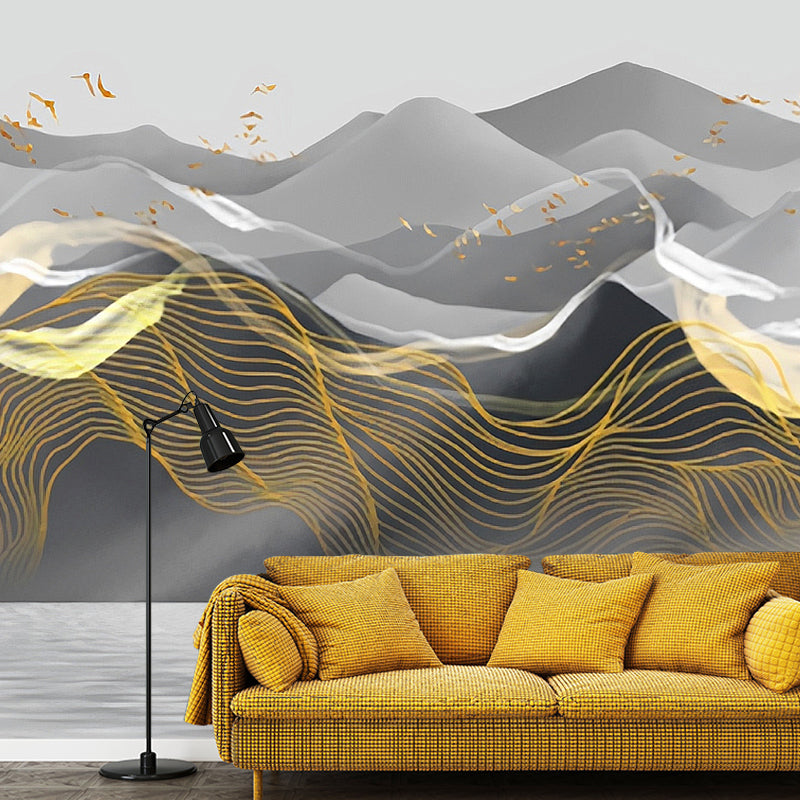 Mountain Mural Wallpaper in Pastel Grey, Vintage Wall Covering for Accent Wall Clearhalo 'Wall Decor' 'Wall Mural' 969682