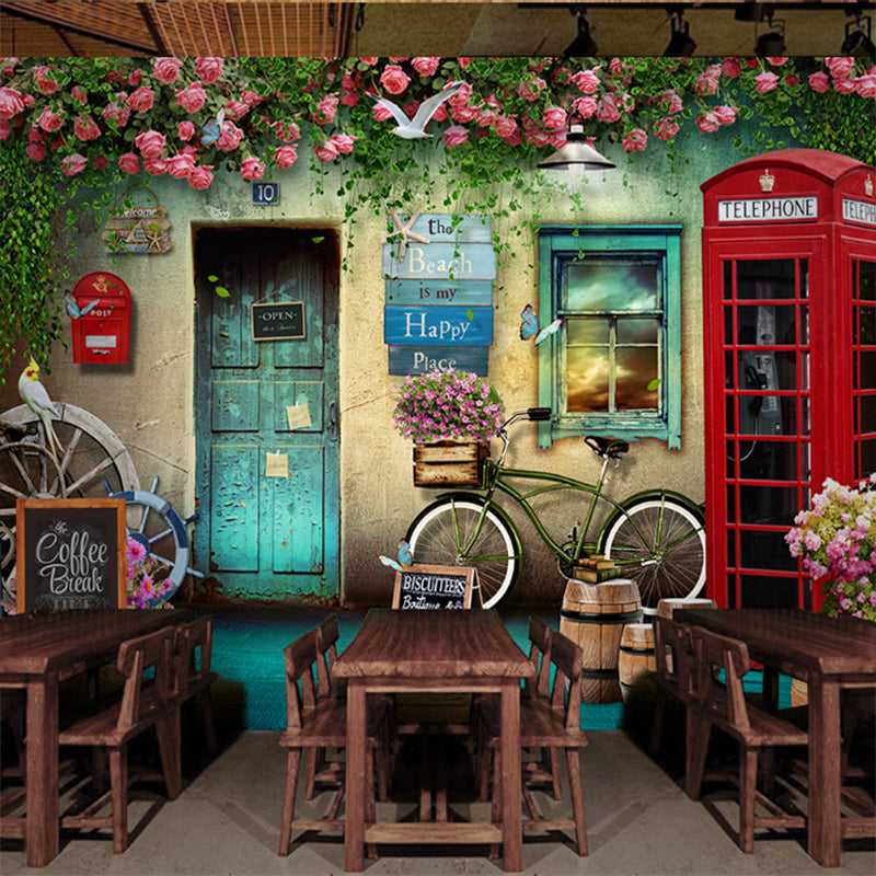 European Street Wall Mural for Accent Wall, Pastel Color, Personalized Size Available Clearhalo 'Wall Decor' 'Wall Mural' 970000