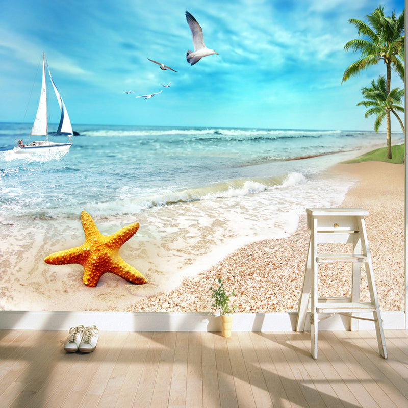 Decorative Seashore Wall Covering Non-Woven Fabric Minimalist Wall Mural for Accent Wall Blue Clearhalo 'Wall Decor' 'Wall Mural' 970062
