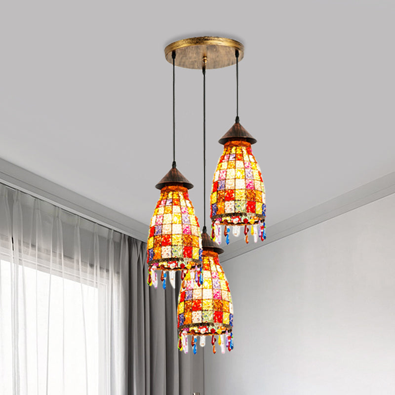 Dome Shade Bar Multi Light Pendant Vintage Metal 3 Heads Black Ceiling Lamp with Linear/Round Canopy Black Round Clearhalo 'Ceiling Lights' 'Pendant Lights' 'Pendants' Lighting' 974339_dc0d93b7-9fd5-47b9-b8e4-f2f0fcff2e1f