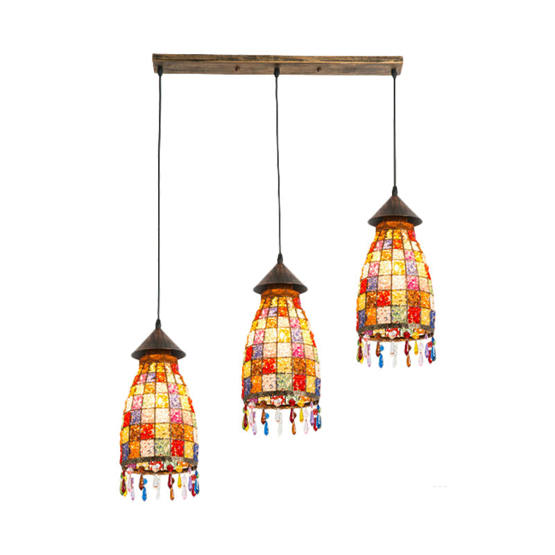Dome Shade Bar Multi Light Pendant Vintage Metal 3 Heads Black Ceiling Lamp with Linear/Round Canopy Clearhalo 'Ceiling Lights' 'Pendant Lights' 'Pendants' Lighting' 974346