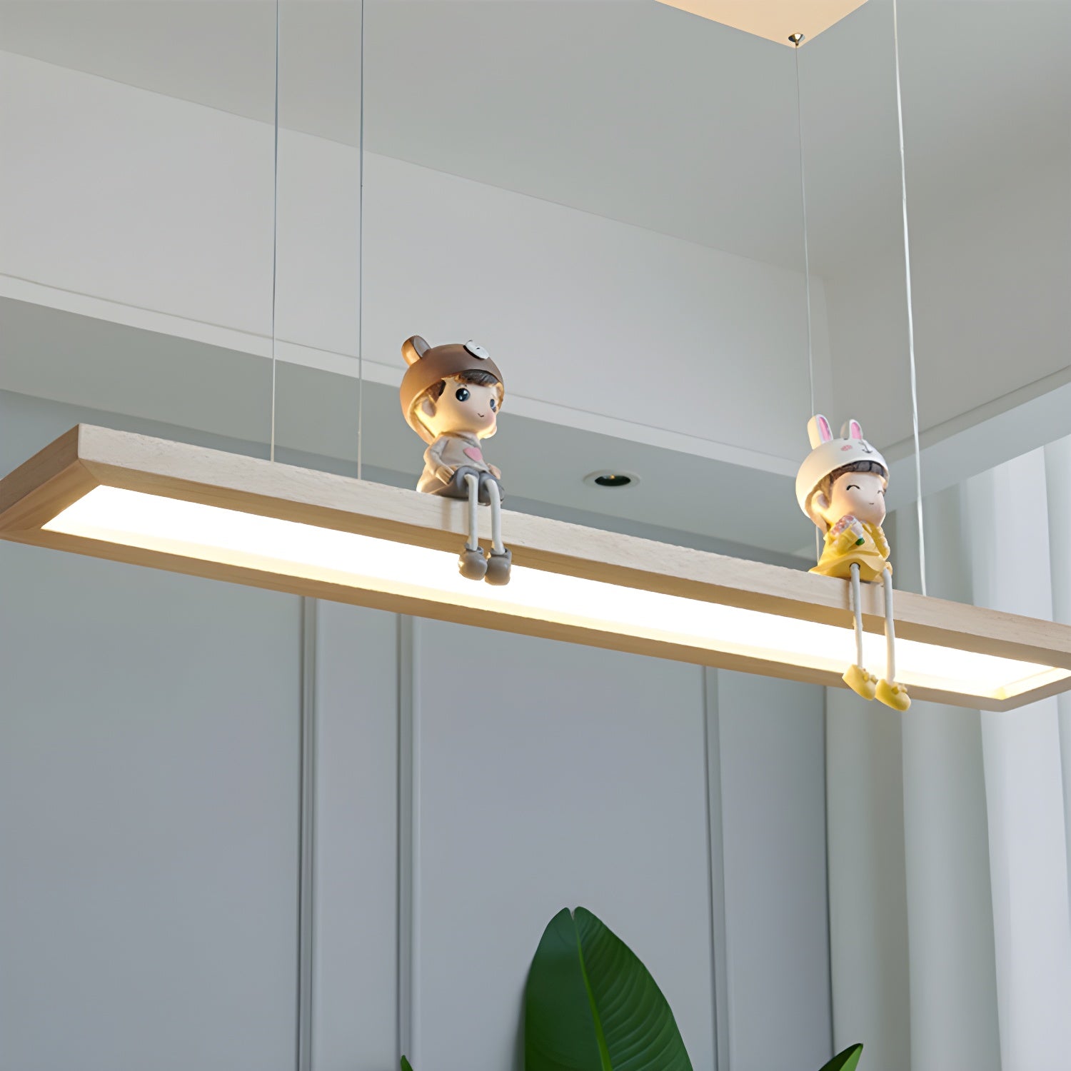 Modern LED Wood Island Light with Rectangle Resin Shade - 1 Light