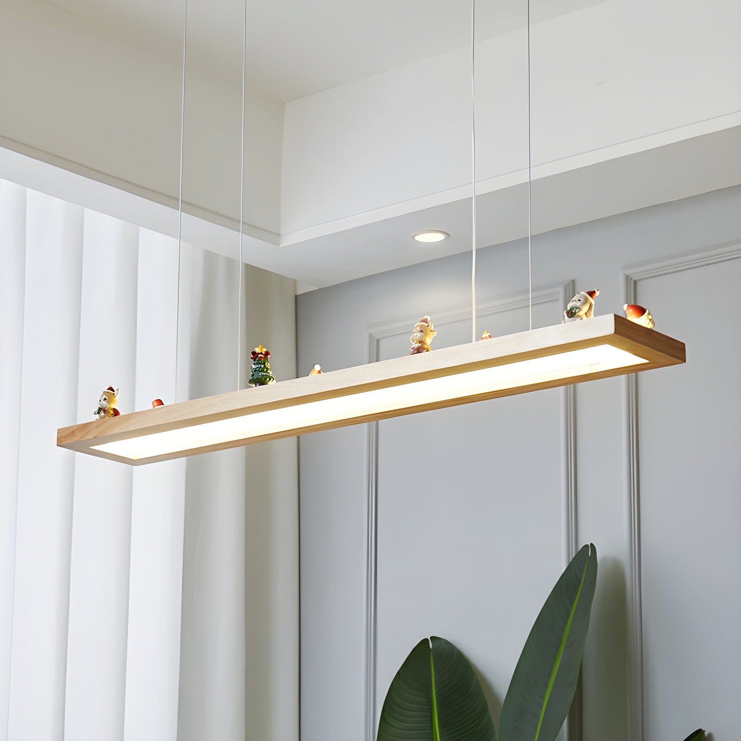 Modern LED Wood Island Light with Rectangle Resin Shade - 1 Light