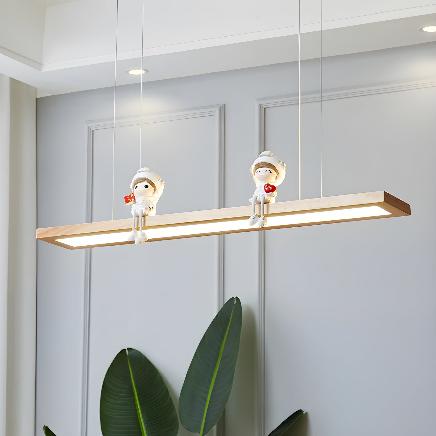 Modern LED Wood Island Light with Rectangle Resin Shade - 1 Light