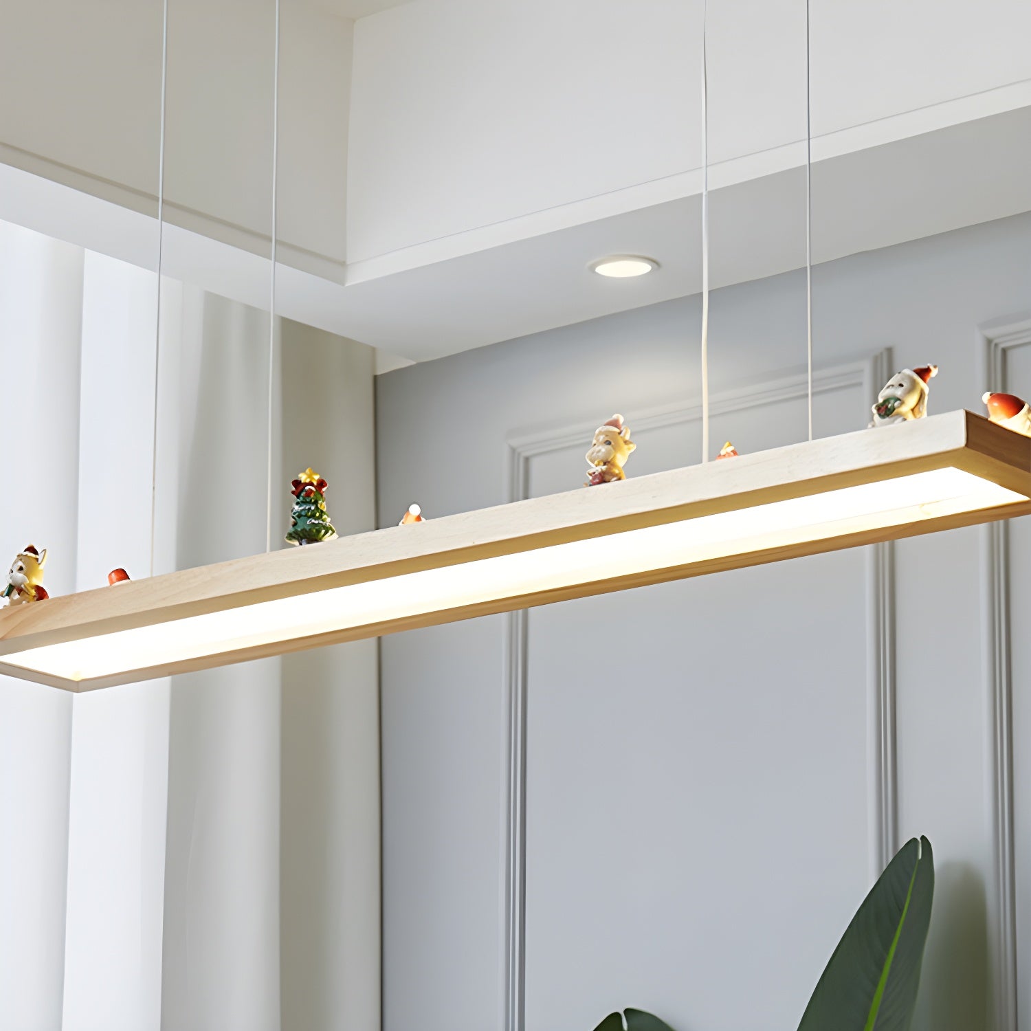 Modern LED Wood Island Light with Rectangle Resin Shade - 1 Light