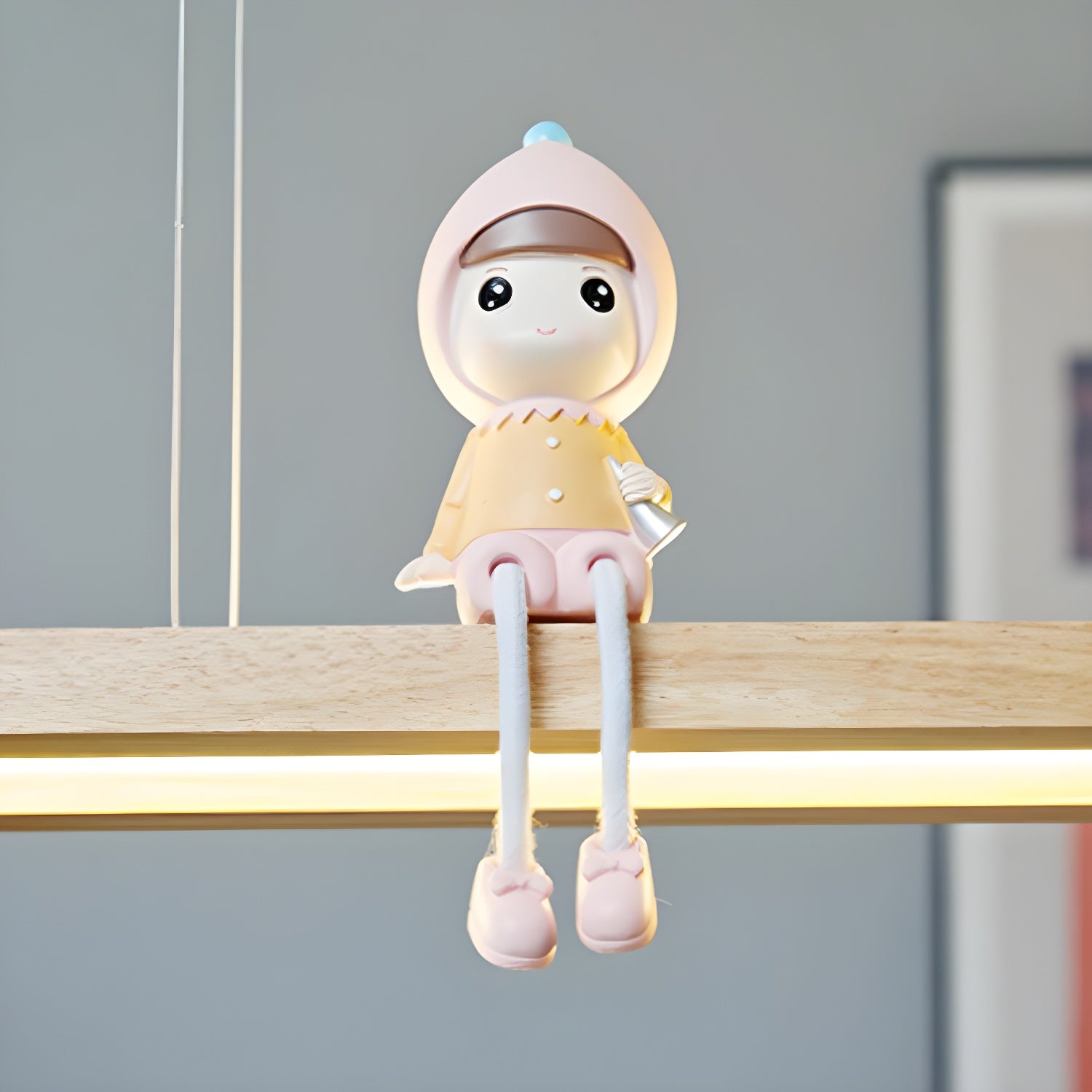 Modern LED Wood Island Light with Rectangle Resin Shade - 1 Light