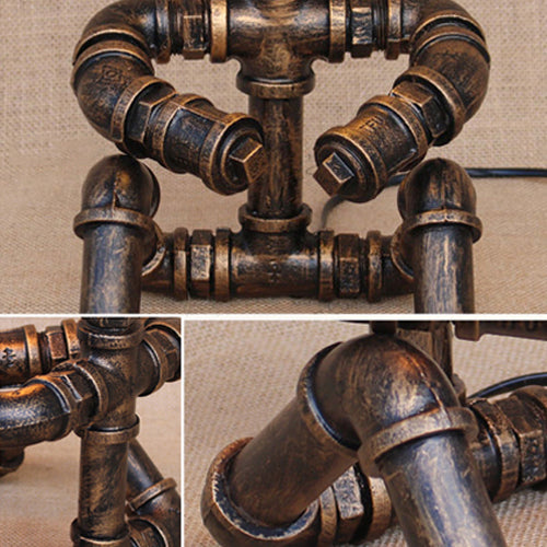 1 Head Table Light Vintage Stylish Sitting Robot Wrought Iron Table Lamp with Plumbing Pipe in Antique Brass Clearhalo 'Lamps' 'Table Lamps' Lighting' 9747