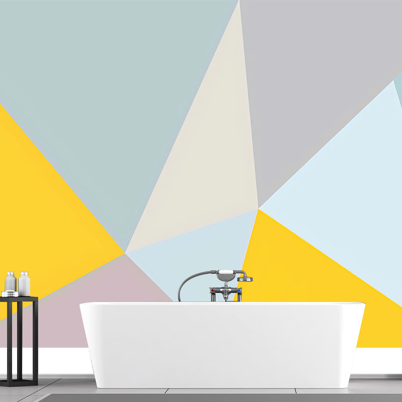 Personalized Size Illustration Wall Mural for Living Room with Color Block in Blue and Yellow Clearhalo 'Wall Decor' 'Wall Mural' 975207