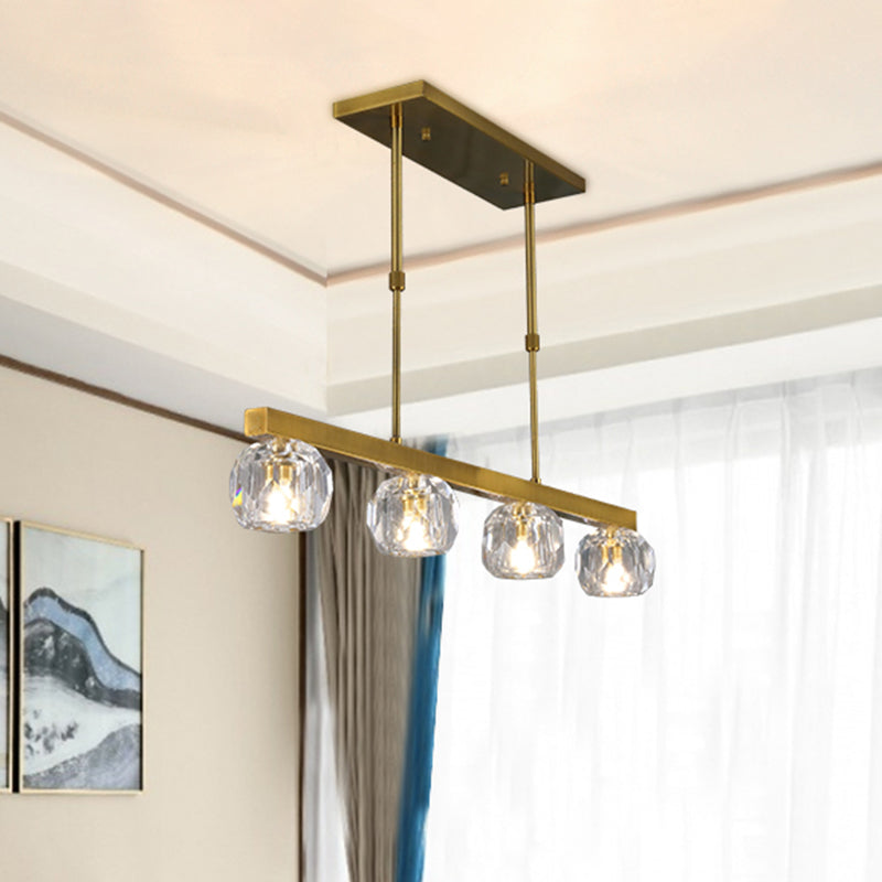 Faceted Crystal Sphere Island Pendant Light Minimalist 3/4 Lights Hanging Lamp Kit in Gold with Linear Design Clearhalo 'Ceiling Lights' 'Island Lights' Lighting' 977136