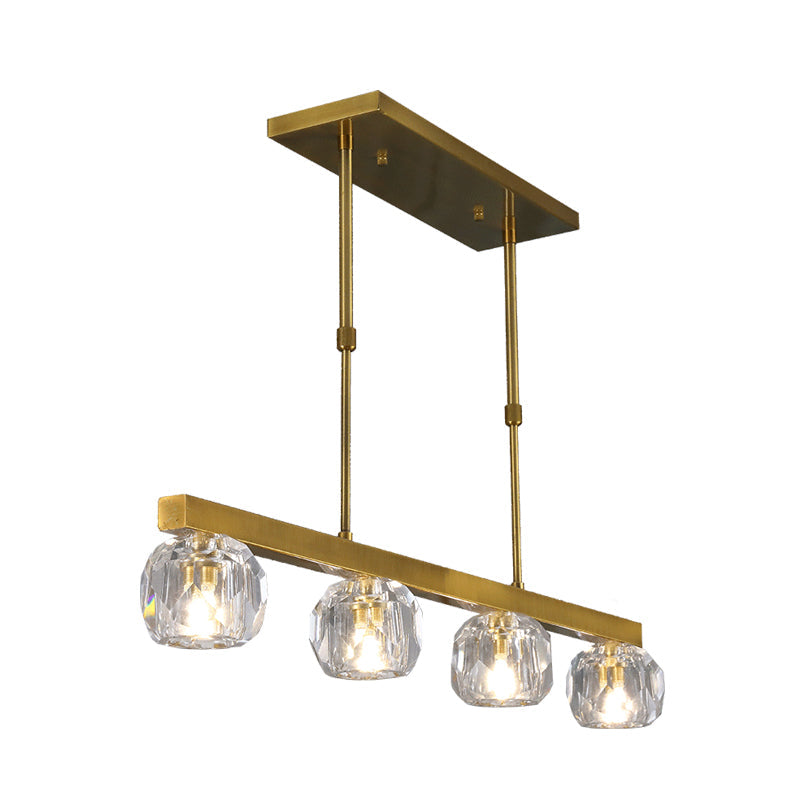 Faceted Crystal Sphere Island Pendant Light Minimalist 3/4 Lights Hanging Lamp Kit in Gold with Linear Design Clearhalo 'Ceiling Lights' 'Island Lights' Lighting' 977137