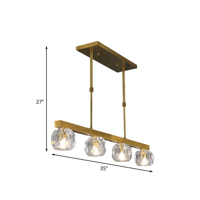 Faceted Crystal Sphere Island Pendant Light Minimalist 3/4 Lights Hanging Lamp Kit in Gold with Linear Design Clearhalo 'Ceiling Lights' 'Island Lights' Lighting' 977138