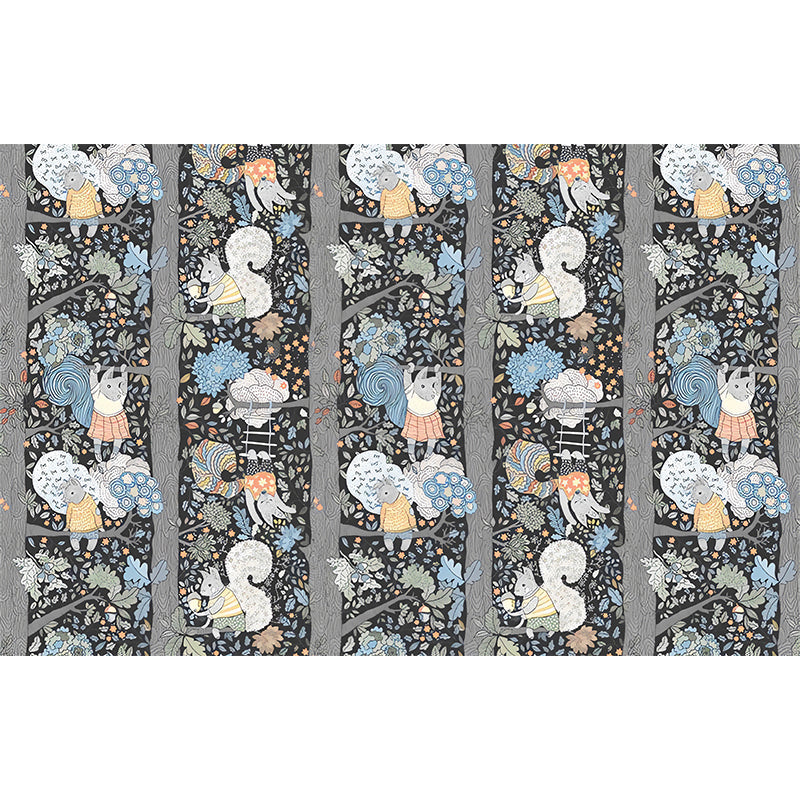 Illustration Squirrel and Tree Mural Extra Large Wall Art for Kid's Bedroom, Made to Measure Clearhalo 'Wall Decor' 'Wall Mural' 977277