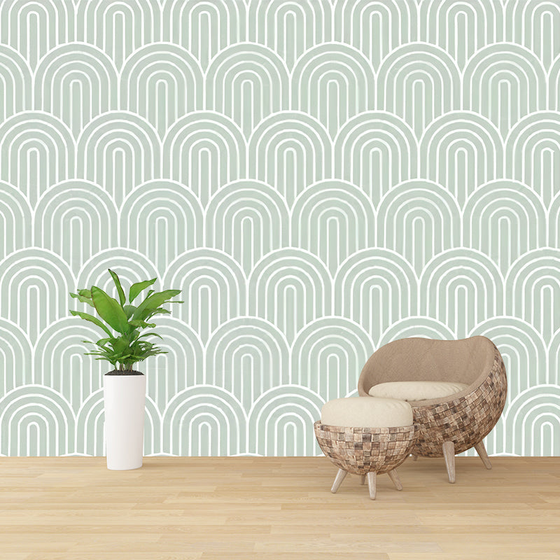 Simple Ukiyoe Wall Mural Decal for Living Room Minimalist Wall Covering, Custom Size Available Light Green Clearhalo 'Wall Decor' 'Wall Mural' 977719