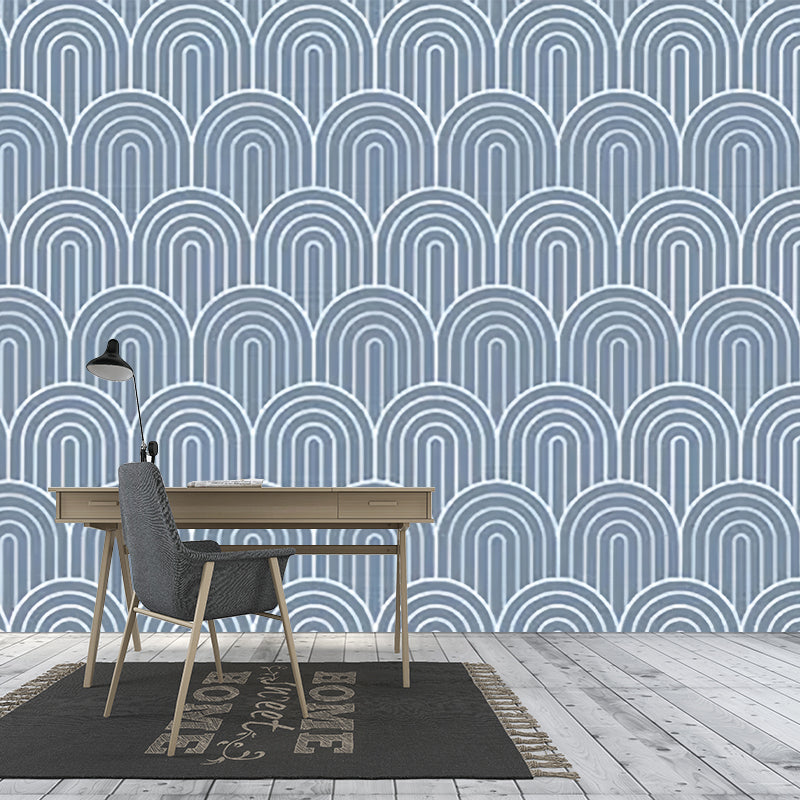 Simple Ukiyoe Wall Mural Decal for Living Room Minimalist Wall Covering, Custom Size Available Blue Clearhalo 'Wall Decor' 'Wall Mural' 977724